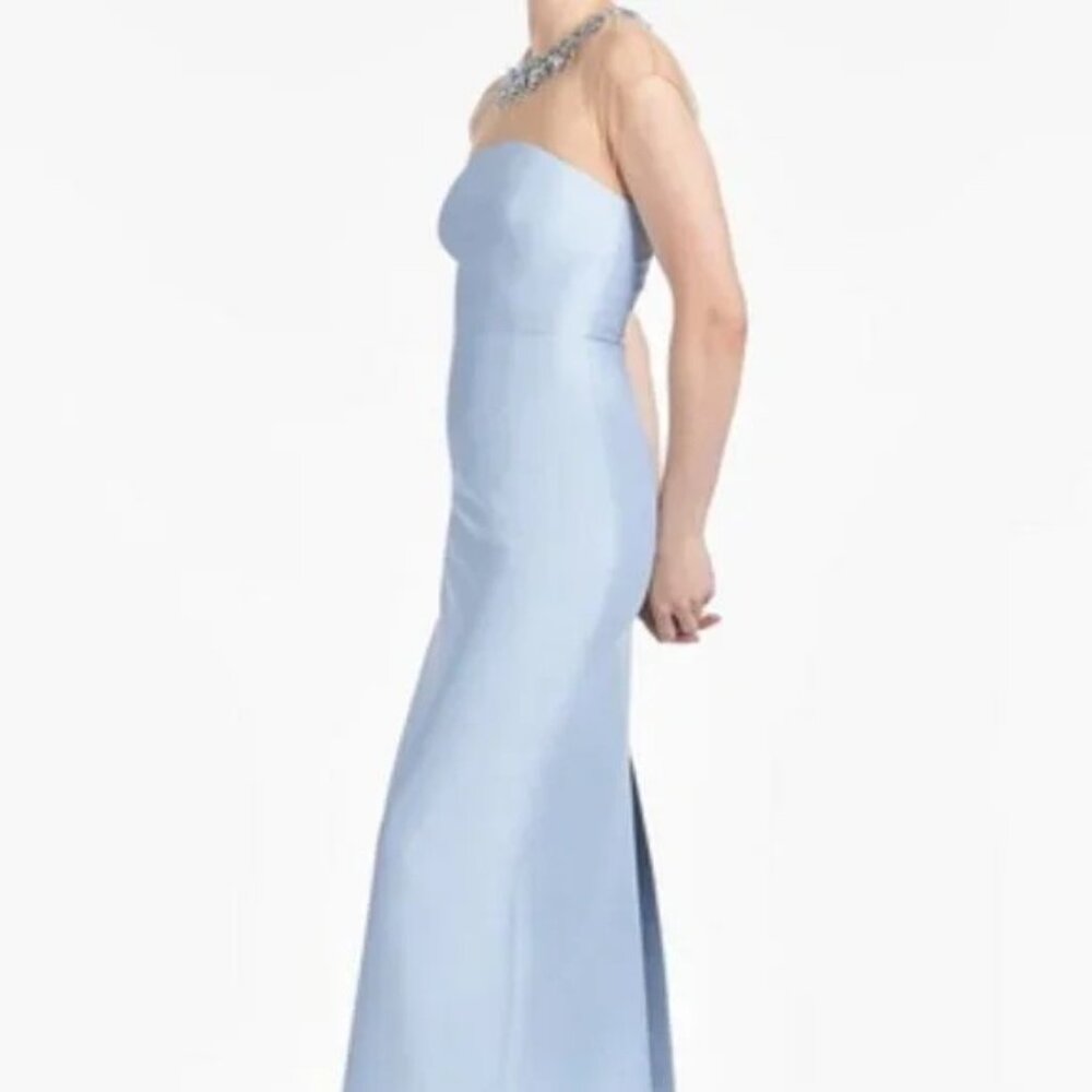 Sachin & Babi Glacial Blue Irina Crystal Collar Mikado Gown Size 8 - Picture 4 of 6